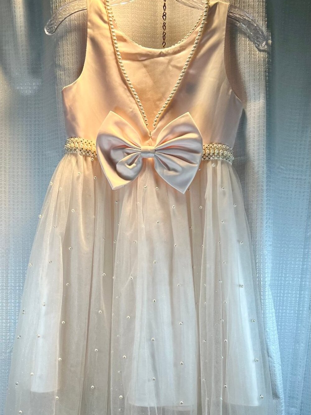 Couture Princess Blush Ivory Pearl-Embellished tulle Formal Gown / Dress size 10